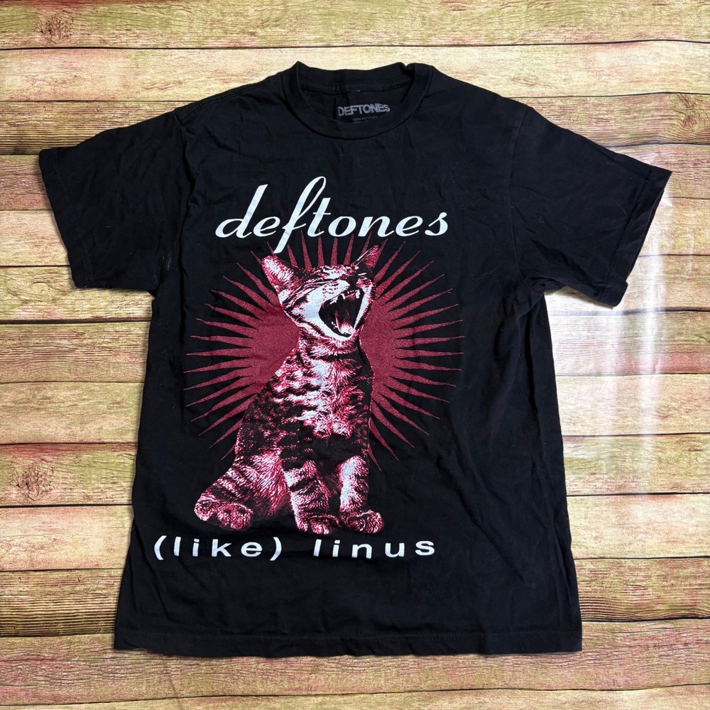 Deftones Like Linus Cat Graphic T-Shirt Black Mens Medium Alt Metal Band Tee